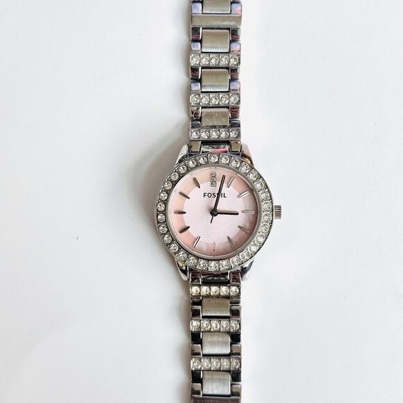Fossil Watch Jesse Stainless Steel Rhinestone Womens Watch Pink Mother of Pearl - Picture 4 of 7